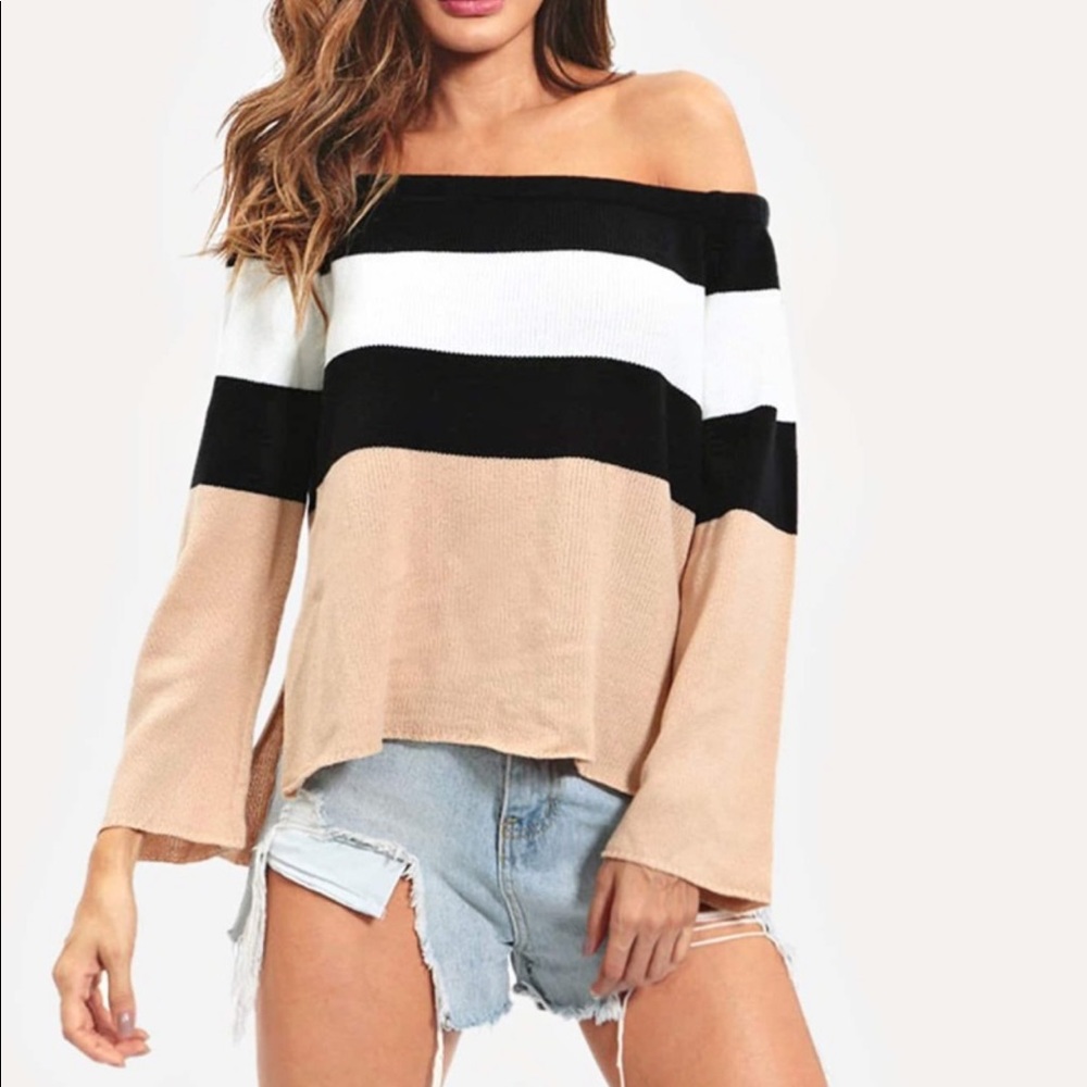 SheIn Off The Shoulder Colorblock Sweater, Size L